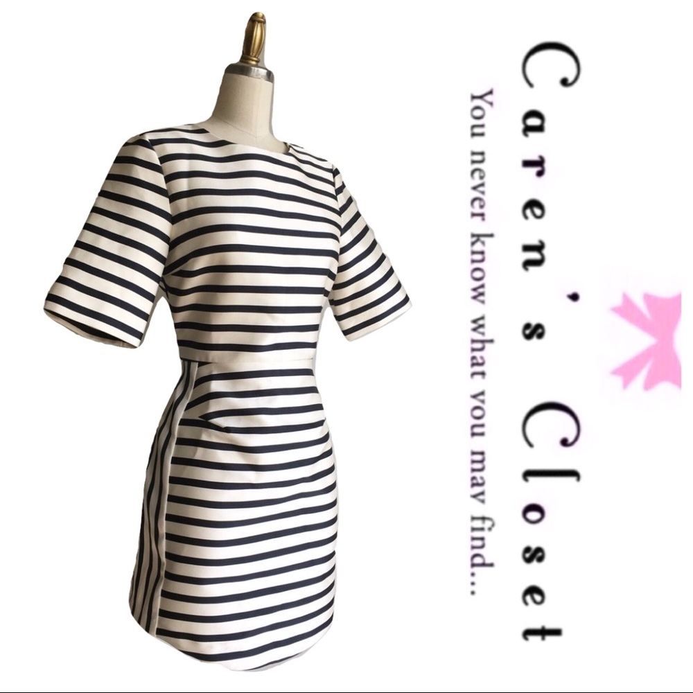 NWOT Top Shop Navy & Cream Satin Stripe Mini Dress - Picture 4 of 8